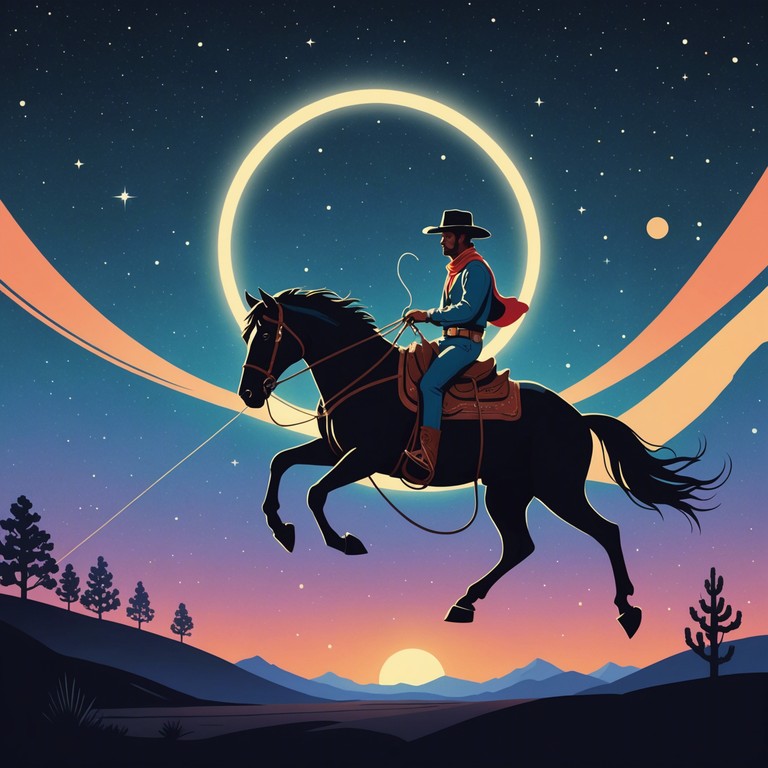 Imagine traditional country music, but with a futuristic twist. Blending classic country guitar riffs with synths and beats evocative of a high tech future, this track captures the soul of the old and the essence of the new. Picture a cowboy riding through a digitized prairie under a neon sky.