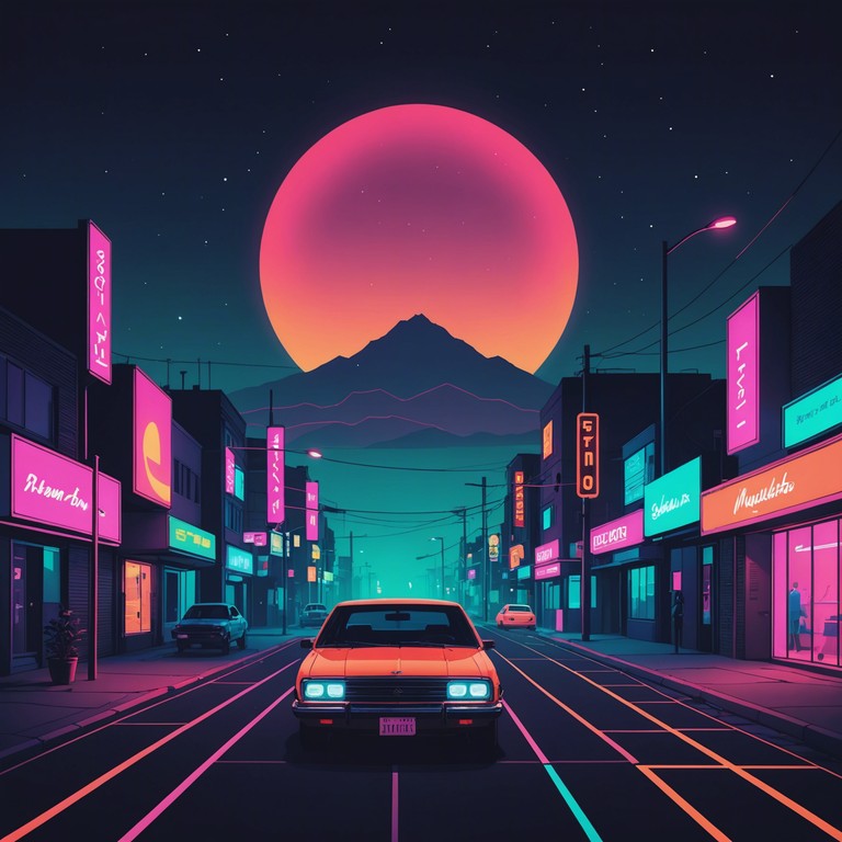 Imagine cruising through a neon-lit city at night in a sleek sports car, with the wind in your hair and the pulsing beat of synthwave music filling your ears. The song starts with a deep, pulsing bassline and a steady electronic drum beat, setting the pace for the journey ahead. Shimmering, arpeggiated synths enter the mix, their bright tones cutting through the dark atmosphere like neon signs. The lead melody, played on a vintage-style synth, is both nostalgic and futuristic, evoking memories of classic 80s pop while hinting at a dystopian future. As the song progresses, the arrangement becomes more layered and complex, with additional synth parts weaving in and out of the mix, creating a rich, immersive soundscape. The track builds to a powerful climax, with all the elements coming together in a euphoric rush of sound, before gradually fading out into the night, leaving only the distant echo of the pulsing beat.