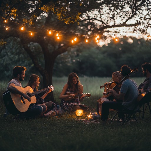 Dive into joyful folk melodies played with rhythmic precision, evoking the serene charm of a sunset lit landscape. The use of traditional appalachian instruments, enhanced with modern arrangements, crafts an ambient yet lively track curated for joyful listening.