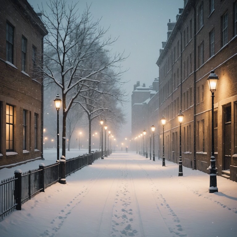 A soft, touching melody evokes the quietness of a snowy december night, blending delicate notes to mirror the gentle fall of snow and the introspective solitude of winter holidays. The music conveys a sense of peace and melancholy, suited for reflective night walks under the streetlights adorned with holiday decorations.