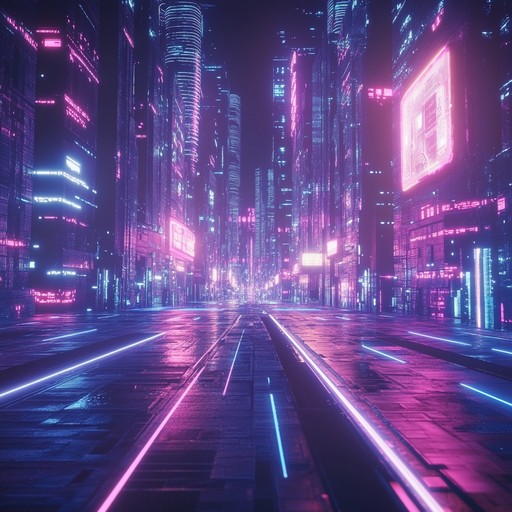 An instrumental electronica piece that captures the thrill of cruising through a cybernetic city at night, with driving beats and luminous synths creating an atmosphere of excitement and awe