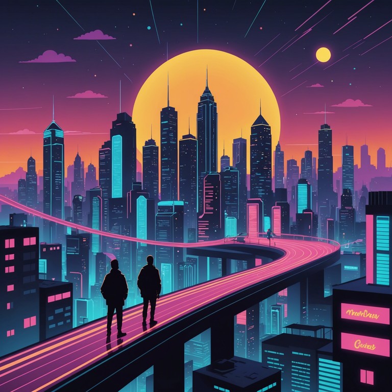 Explore the luminous depths of a virtual city with this lively cyber soundtrack. Utilizing playful synth melodies and bouncy beats, it invites listeners on an animated journey, sparking imagination and a sense of carefree exploration.