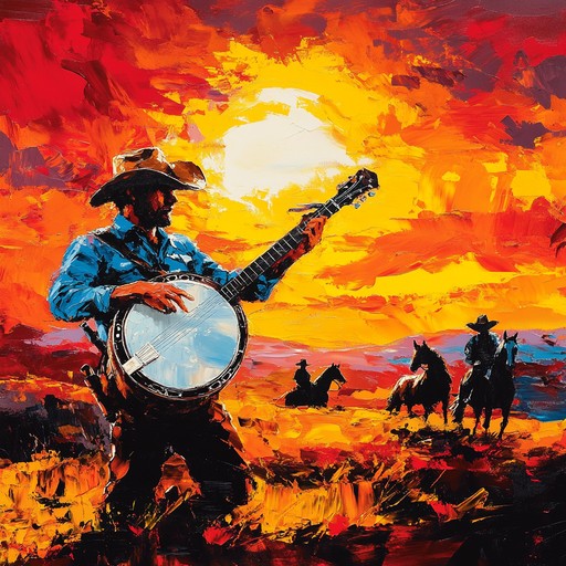 Feel the pulse of the old west with energetic beats and vibrant melodies that evoke the spirit of a sunset rodeo. The track features enthusiastic banjo strumming, rhythmic guitar, and playful harmonica tunes that will transport you to a dusty arena filled with excitement and adventure.