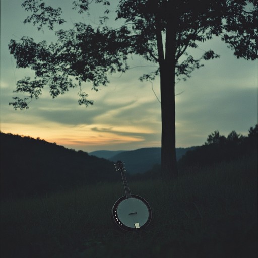 A deeply sorrowful bluegrass piece featuring a banjo. The tune weaves through the haunting landscapes of mountains at twilight, resonating with stories of lost dreams and reflections on times past. The fingerpicking and strumming create a serene yet melancholic soundscape.