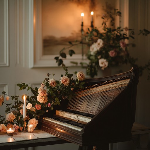 An instrumental baroque piece featuring graceful harpsichord and strings, portraying the serene and tender moments of unspoken love