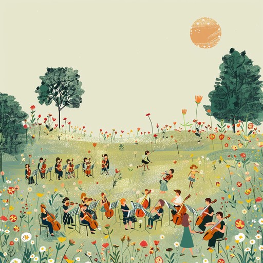 An exuberant orchestral composition that features vibrant strings, gleeful woodwinds, and celebratory brass sections. The piece opens with a lively string motif, quickly joined by playful woodwinds and triumphant brass. The tempo is brisk and upbeat, evoking the warmth and joy of a sun drenched summer day. Listeners will be swept away by the energy and positivity, feeling a sense of unbridled happiness and festivity.