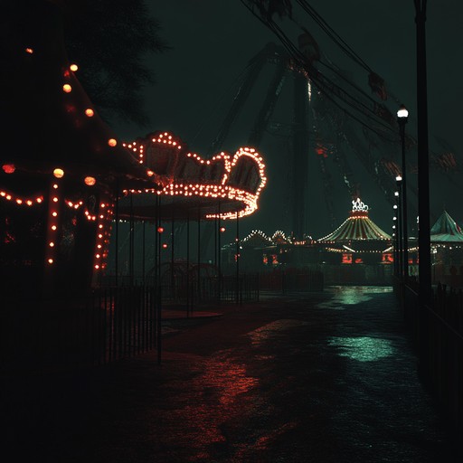 Imagine wandering through a haunted carnival at midnight, where unsettling whispers and chilling rhythms echo through the air. The unnerving atmosphere is built with theatrical elements that create an ominous stage set, bringing to life haunting narratives and eerie visuals. The entire composition evokes fear and suspense, leaving the listener on edge.