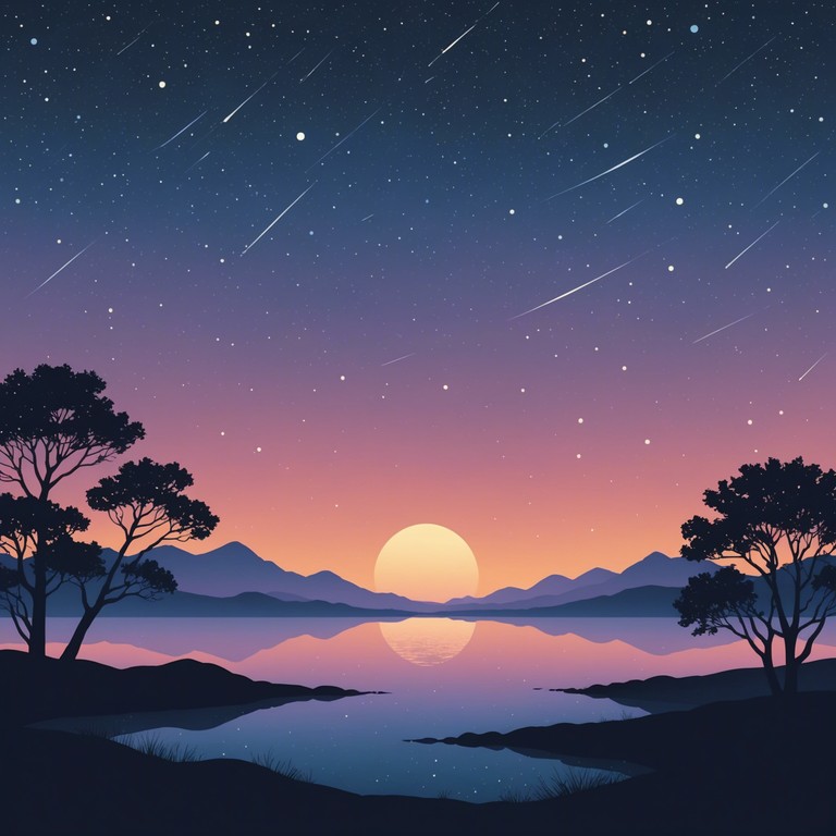 'starry beats unwind' offers a mellow soundscape that encapsulates the calm essence of the early night. This track uses soft drum patterns mixed with light melodic touches on the electric piano, creating an ambiance ideal for relaxation or late night contemplation.