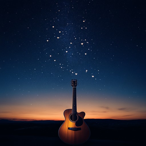 A soothing melody featuring acoustic guitar and soft piano harmonies, painting a picture of two hearts entwined beneath the shimmering constellations. The composition gently flows, embodying the serenity and profound connection found in moments of pure affection.