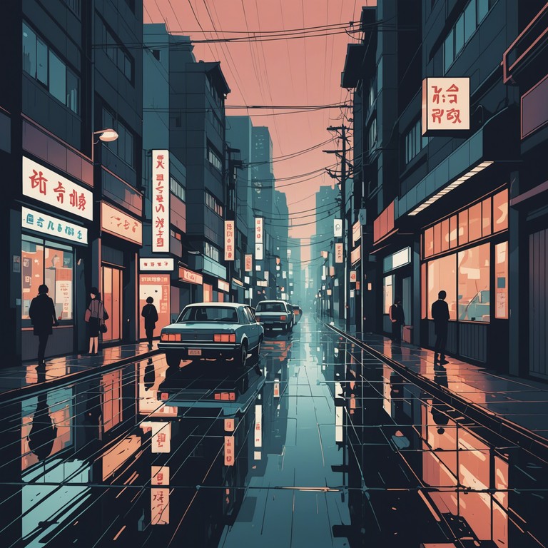 In this track, the gentle plucks of a koto blend seamlessly with synthetic ambient sounds to evoke the hushed, serene streets of tokyo on a rainy night. The music serves as a tranquil accompaniment to an evening of introspection or gentle conversation, encapsulating the complex emotions tied to urban solitude and the beauty found within it.