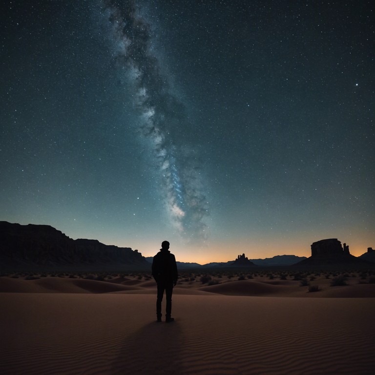 Imagine crossing a boundless desert under a canopy of stars, each step accompanied by a melody that resonates with the soul's deepest wanderings. The oud's strings echo the ancient whispers of the sandy expanse, while ambient undertones provide a soothing backdrop to this meditative trek.