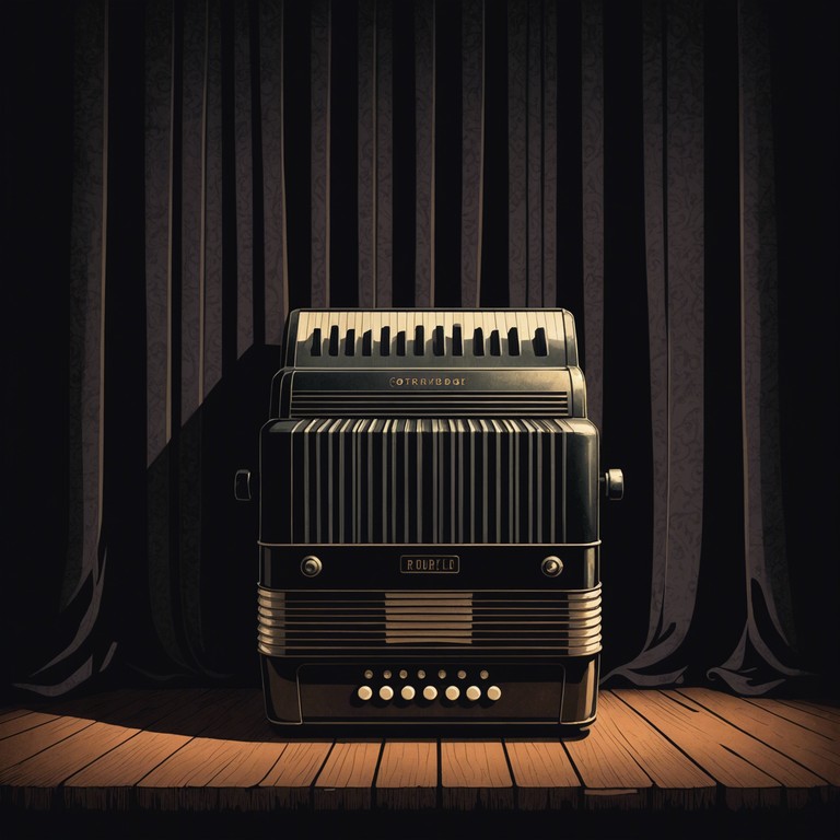 Delve into the enigmatic world of a dark cabaret, where elegant orchestral sounds meet the secretive, eerie undertones of gothic themes. The vintage accordion breathes life into an entrancing, shadow filled performance.