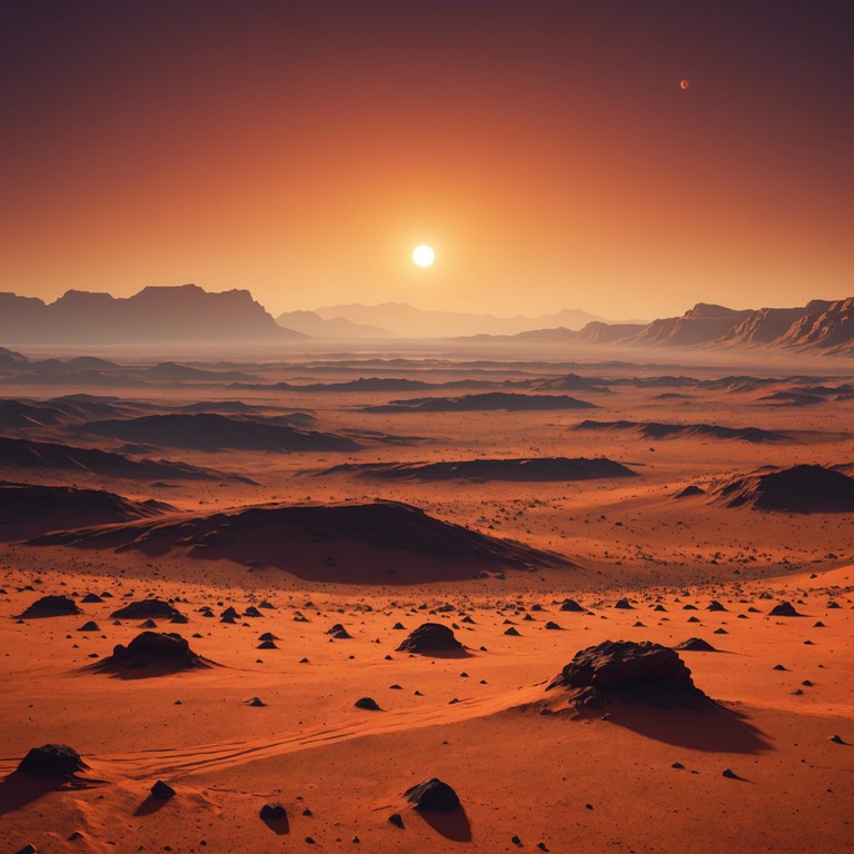 Imagine a futuristic dance celebration capturing the first sunrise on mars, where energetic beats blend with uplifting electronic melodies to inspire a feeling of adventure and positivity. This track uses vibrant synthesizer layers to mimic the awe inspiring martian landscape, gradually building in intensity and brightness like the rising sun over a red horizon.