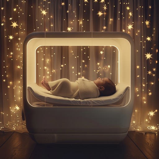 A comforting blend of ambient electronic sounds creating a serene lullaby. The song uses gentle synth melodies, twinkling chimes, and a soft, rhythmic beat to lull children into a dreamy, peaceful sleep under a virtual starlit sky