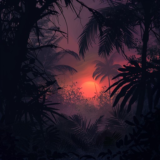 A menacing, driving afrobeat track with pulsating rhythms and deep, shadowy undertones that invoke the sensation of navigating a dark, mysterious jungle landscape. The intricate percussion layers create a sense of lurking danger, accompanied by haunting, otherworldly melodies that build tension and drama.