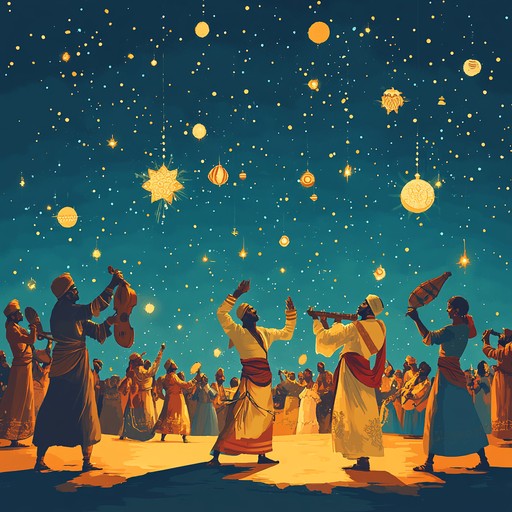 A lively instrumental that captures the essence of community gatherings, with spirited tunes evoking images of dancing under the starlit sky in celebration.