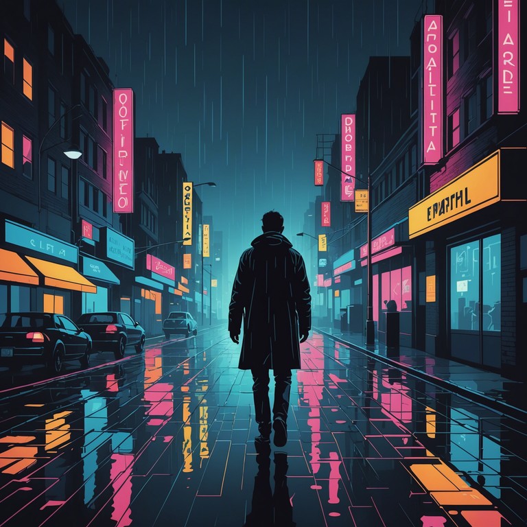 In a fusion of ambient melancholy and subtle, synthesized beats, whispers of neon rain captures the solitude of midnight walks in a rain soaked metropolis. Every note resonates with the loneliness and beauty of urban isolation, punctuated by the occasional distant chatter and the constant drizzle.