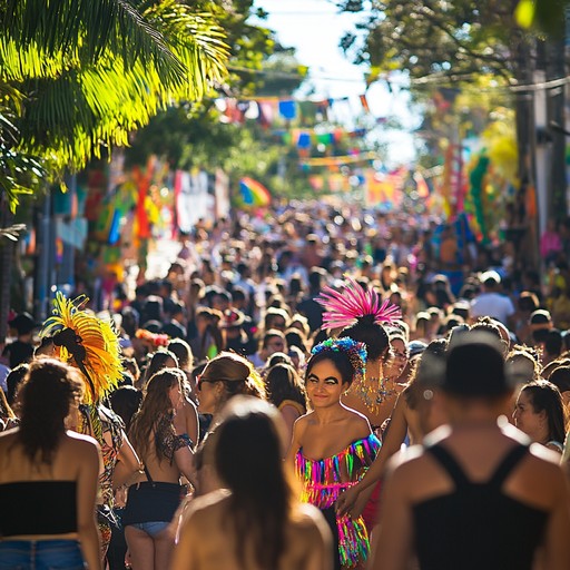 Immerse in the chaotic exuberance of a latin festival with lively congas, stirring rhythms, and dynamic melodies, evoking an intense street party full of passion and unexpected turns.