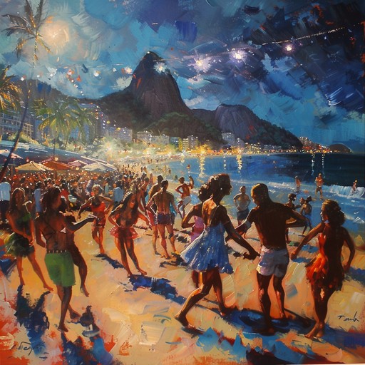 Picture yourself strolling along the beaches of rio de janeiro on a warm, breezy night. The moon is full, casting a romantic glow on the sand and the gentle waves. In the distance, you hear the intoxicating sounds of samba rhythms blending with smooth jazz melodies, drawing you in like a magnet. As you get closer, the music envelops you, transporting you to a world of passion, joy, and carefree dancing. The piano and saxophone engage in a playful call and response, while the percussions keep a steady, pulsating beat that moves your body almost involuntarily. The bass provides a deep, sultry foundation, adding to the overall sensuality of the piece. This is a perfect soundtrack for a night of romance, adventure, and letting loose under the stars in one of the most vibrant cities in the world