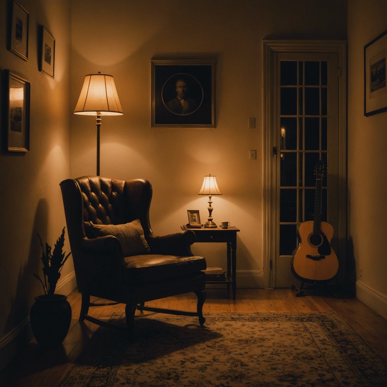 Under the fading light, an acoustic guitar calmly weaves melodies, creating an atmosphere of peace and stillness, ideal for unwinding.