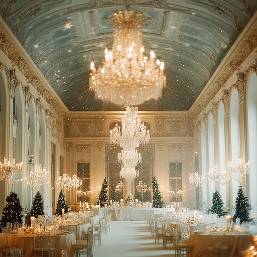 Elegance and grandeur fill the air, sweeping violin strings create a magnificent soundscape of a palatial winter ballroom, capturing the essence of baroque courtly elegance