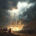 a dynamic symphony illustrating the victory of light over darkness