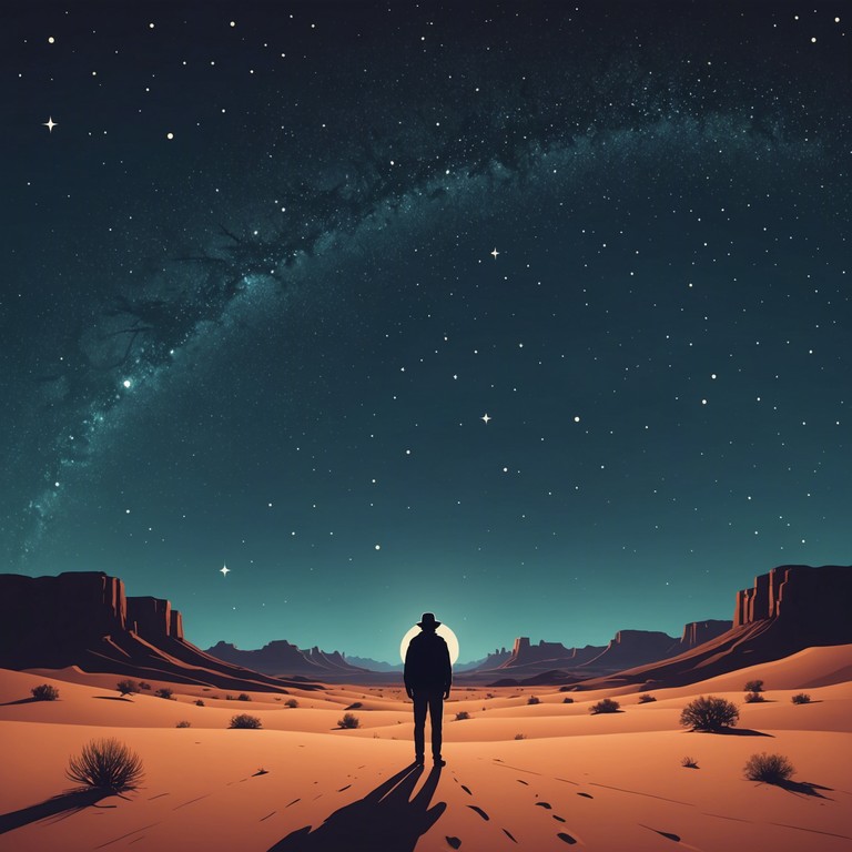 Reimagining the serene environment of a desert, this version enhances the ambient elements, focusing on the interplay of light and shadow in the music, reflecting the tranquil beauty of the desert under a canopy of stars.