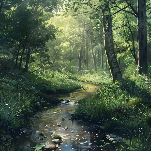 An ethereal symphonic piece that brings to life the serene whispers of nature in perfect harmony. The mellifluous flute leads through lush orchestration, highlighting the peaceful forest environment.