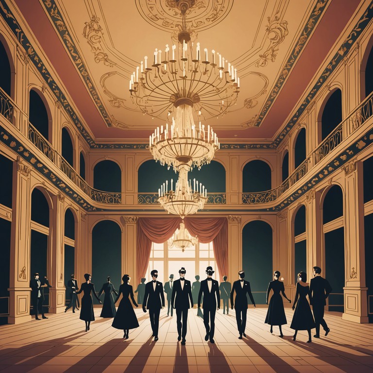 Imagine a grand ballroom under the moonlit sky, where masked aristocrats dance to a waltz that whispers tales of ancient secrets and undying romance. The composition revolves around a primary string arrangement that captures both the beauty and the mystery of a nocturnal celebration among the elite, with slow, deliberate pacing that crescendos into a profound expression of concealed emotion.