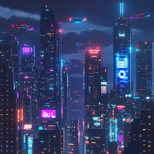 An instrumental cyberpunk track that takes the listener on a synth driven journey through the dystopian streets of a neon lit metropolis, blending pulsating electronic beats with atmospheric soundscapes to create an immersive otherworldly experience.