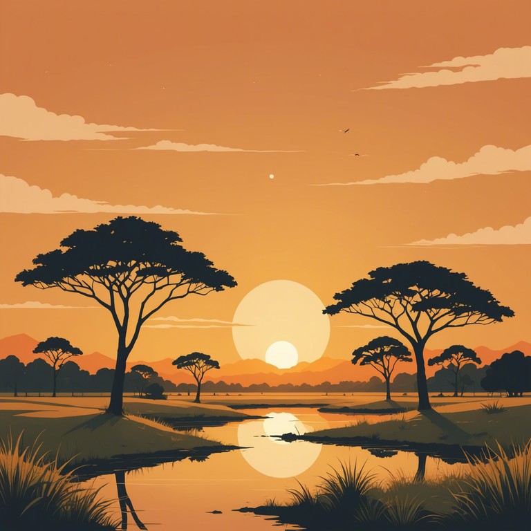 This composition evokes the tranquil beauty of an african savannah sunset, with soft rhythms and gentle melodic hooks that resonate with the heart's natural pace. Ideal for relaxation or thoughtful introspection, the music layers traditional afrobeat rhythms with modern minimalism to create a peaceful, soothing sound. The arrangement is airy and open, allowing each note to breathe and the listener to relax deeply.