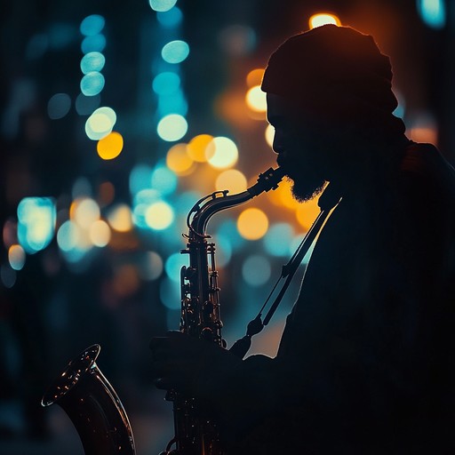 An instrumental blend of smooth jazz melodies and deep house rhythms creating an ethereal nighttime journey through a vibrant urban landscape.