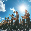 celebratory military march with powerful, proud brass fanfares