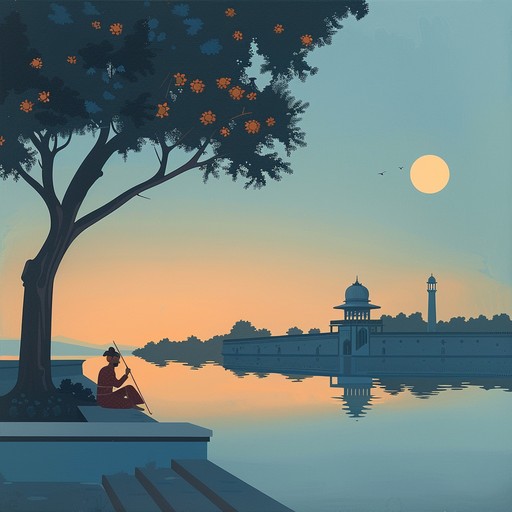 An instrumental track with gentle sitar melodies and complex ragas, inspired by hindustani classical traditions. The music creates a peaceful environment, vivid with imagery of sacred spaces, ideal for meditative practices and unwinding. An instrumental track with gentle sitar melodies and complex ragas, inspired by hindustani classical traditions. The music creates a peaceful environment, vivid with imagery of sacred spaces, ideal for meditative practices and unwinding.