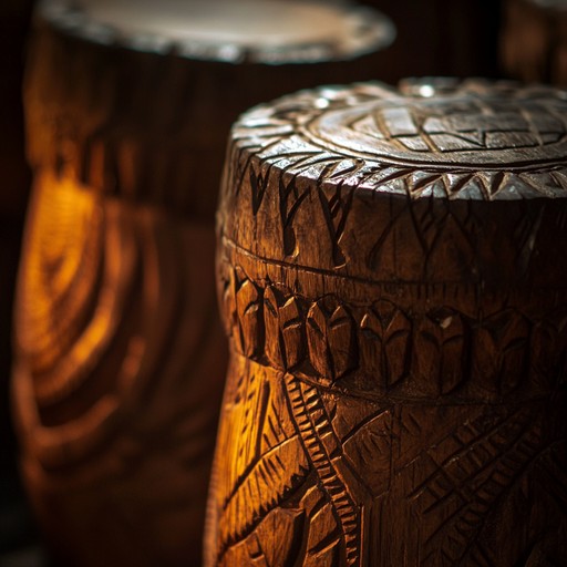 An evocative instrumental track featuring traditional ethnic drums and atmospheric sounds, building a tense and suspenseful mood reminiscent of clandestine ceremonies in remote cultures.