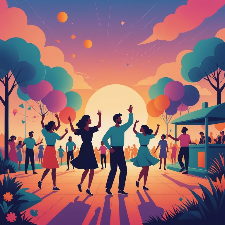 Imagine a dance party that starts with the first light of dawn, where the music combines the power of rock with the rhythm of dance, energizing the crowd as the sun rises.