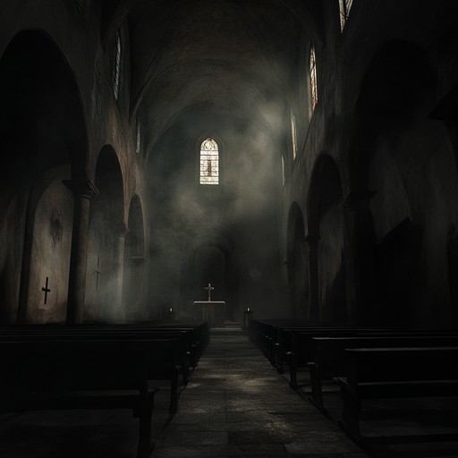A gospel choir piece infused with unsettling harmonies and dark organ notes, creating a mysterious atmosphere that evokes an uneasy spiritual encounter A gospel choir piece infused with unsettling harmonies and dark organ notes, creating a mysterious atmosphere that evokes an uneasy spiritual encounter