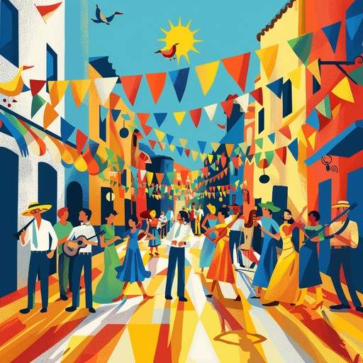 An energizing rumba piece that vividly paints the scene of a bustling, sun soaked street festival. Dynamic congas lead the rhythm with lively strums from a spanish guitar and bright trumpet accents, encapsulating the festive spirit and jubilant energy of a latin celebration.