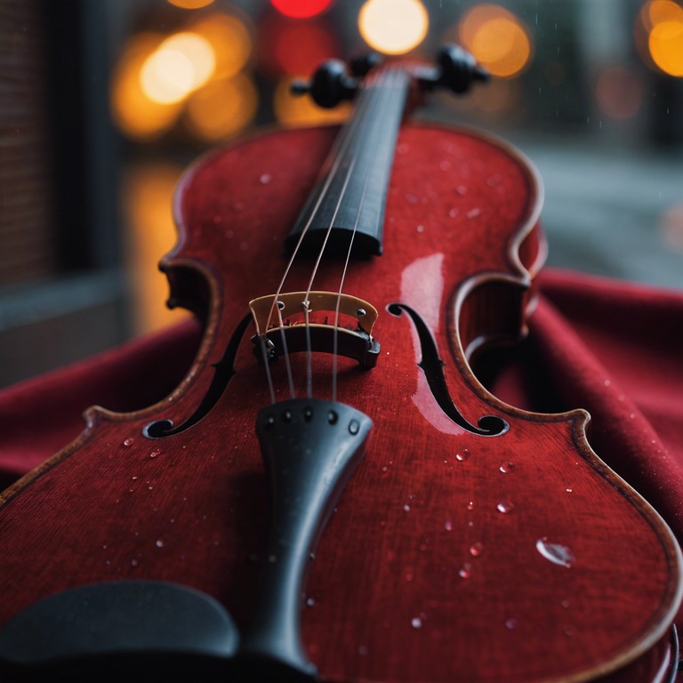Dive deeper into the complexity of love intertwined with anxiety that stages a powerful yet tender violin performance under the brooding skies. Emphasize the sway between tension and harmony as the music navigates through delicate dynamics and intense emotionality.