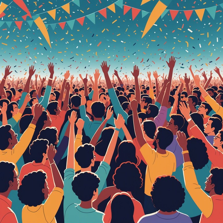 The track captures the essence of a vibrant celebration after a significant triumph, featuring powerful rhythmic stomps and claps, complemented by the roaring cheers of an enthusiastic crowd. This high energy piece is perfect for moments of victory and collective joy.