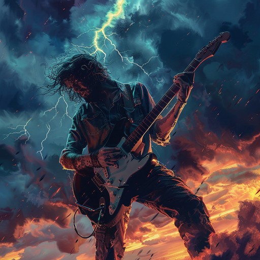 A composition rich with heavy guitar riffs and potent drumming, evoking the intense energy of a storm alongside a sense of rampant rebellion and unstoppable power.