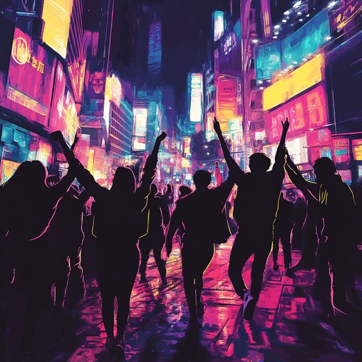 A lively instrumental jpop song that captures the exhilaration of celebrating with friends in the vibrant city nightlife, blending catchy melodies with dynamic rhythms to evoke feelings of joy and anticipation.