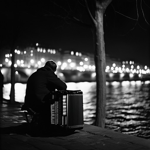 Imagine a gentle paris evening by the seine where the melodic strains of an accordion evoke a deep nostalgic romance in the air. The music, intricate and subtle, unwinds through parisian lanes drenched in moonlight, filling the night with a tranquil yet bittersweet symphony.