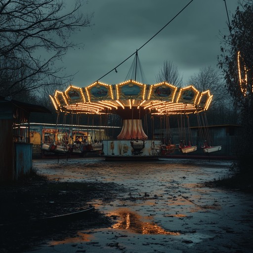 A dark and twisted carnival atmosphere, featuring eerie melodies played on the accordion and unsettling sound effects. This composition creates a sense of unease and mystery, invoking the feeling of an abandoned, haunted fairground. Strange, distorted laughter occasionally punctuates the music, making it even more unsettling.