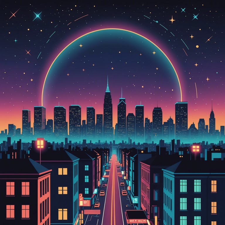 In this track, vintage synthesizers layer over a driving bassline, creating an atmosphere of awakening and limitless possibilities in a retrofuturistic cityscape. The music slowly builds a sense of anticipation and grandeur, reminiscent of a night drive through neon lit streets with stars twinkling above.