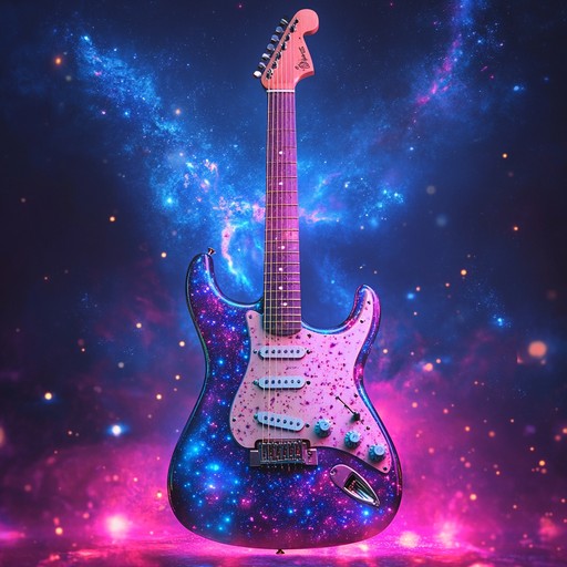 A composition that captures the essence of glam with bold guitar riffs and celestial synth layers, leading listeners through a sparkling auditory voyage.