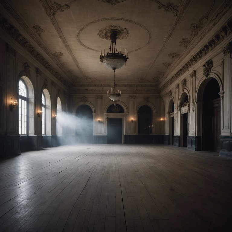 In an opulent, dust covered ballroom, the tension is almost tangible as the echoing sound of a single, haunting violin plays a waltz that whispers secrets of forgotten tales. This piece evokes the eerie beauty of a grand but desolate dance floor, where history's shadows swirl in the rhythm of the dance.