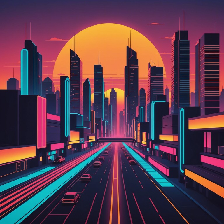 A soaring, vibrant track that encapsulates the feel of a neon soaked landscape during a sunset drive. The vivid synth melodies combine with rhythmic drum machines to create an atmosphere of nostalgia and forward motion, perfect for an energizing and cheerful experience.