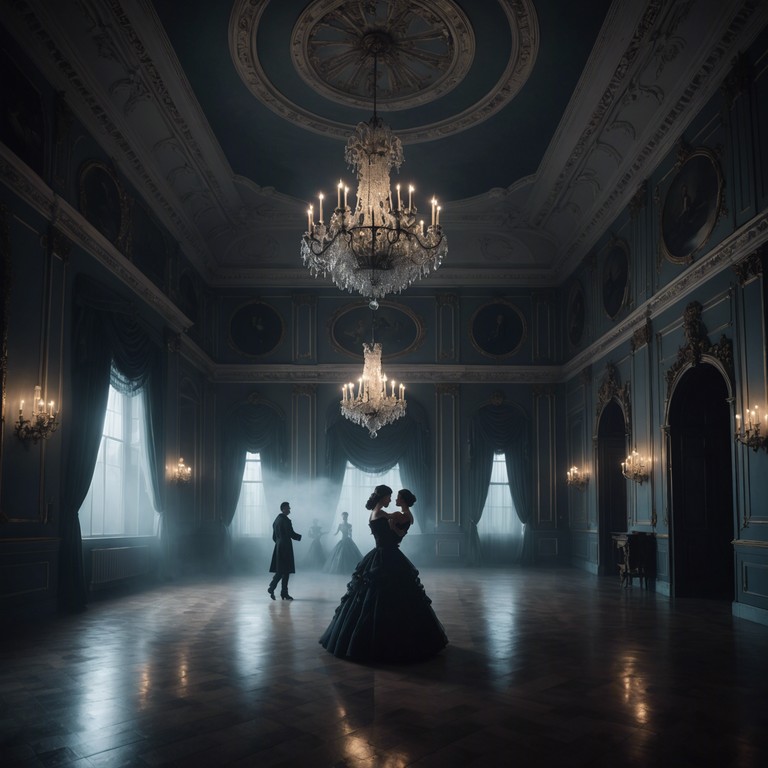 A haunting swing composition merging playful rhythms with chilling undertones, fit for a surreal ballroom scene where shadows come alive under a ghostly moon. The mixture of traditional swing elements with unexpected sinister twists creates a disturbing yet enthralling atmosphere, drawing listeners into a world where each note dances with the uncertainty of the night.