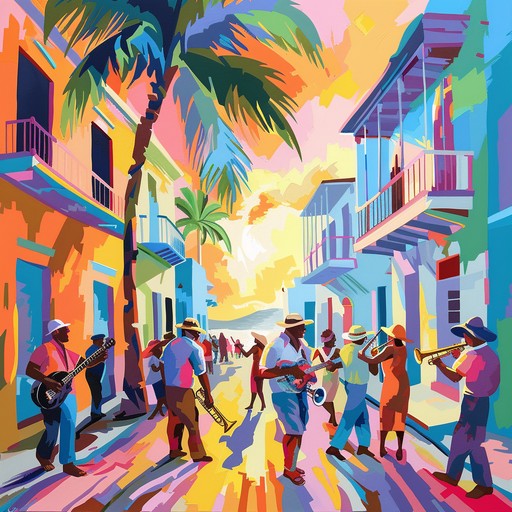 An uplifting latin jazz piece filled with tropical rhythms and bright brass melodies, inspired by the festive spirit of a lively caribbean evening. The song embodies the essence of rhythmic dances and colorful sunsets by the sea.